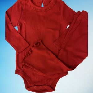 NWT Deep Red Ruffled Thermal Top Sz 18m & Matching Flare Pants Sz 2T